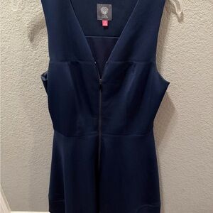 Vince Camuto navy blue fit & flare dress size 10 sleeveless zip front a line
